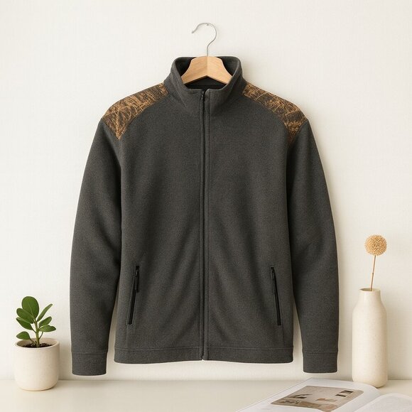 Ducks Unlimited Men’s Fleece Jacket XXL Gray Camo Shoulder Zip Outdoor Warm - Picture 1 of 12